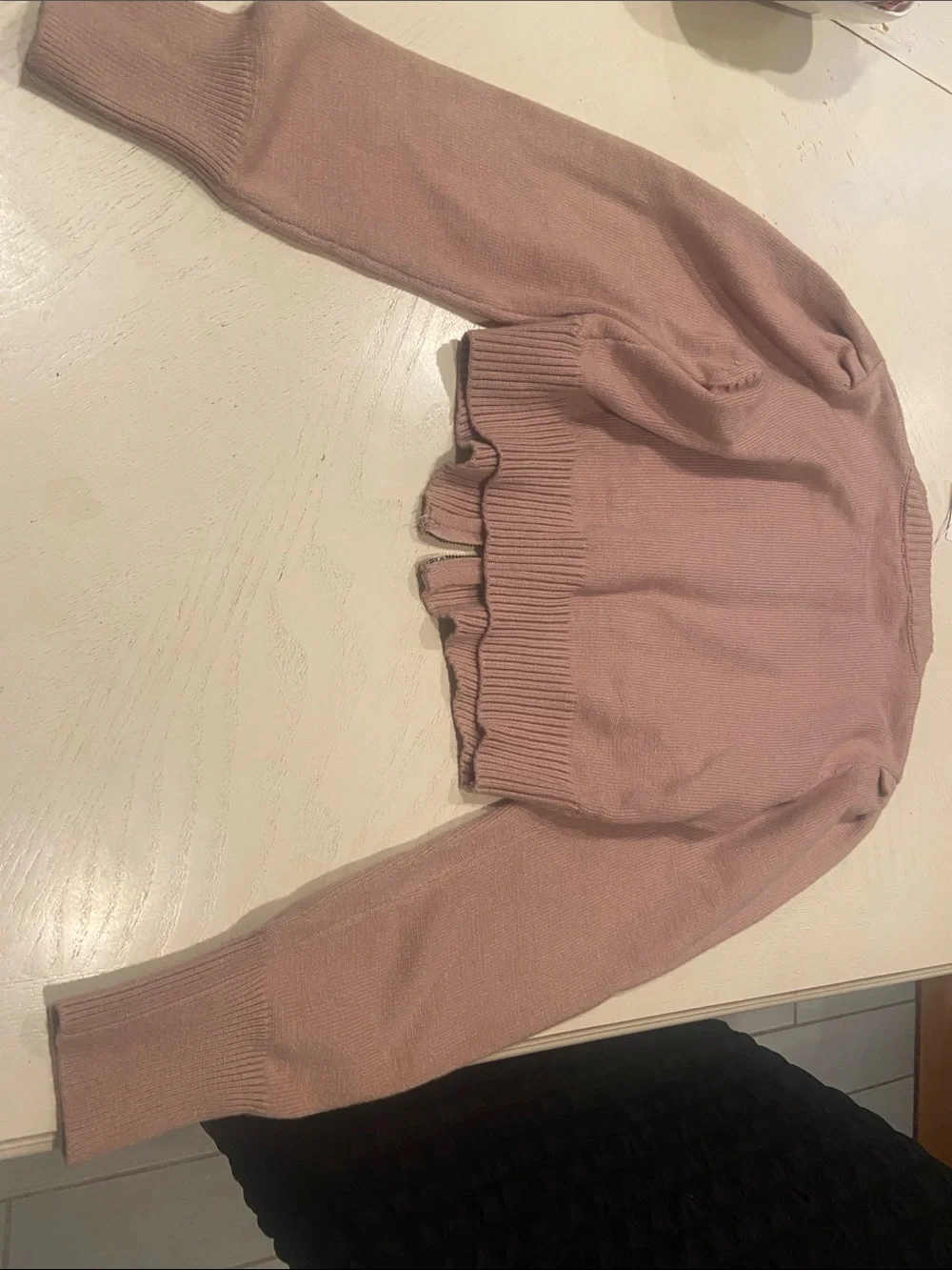 ME Makeover Essentials Cropped Ribbed Mauve Tan Cardigan